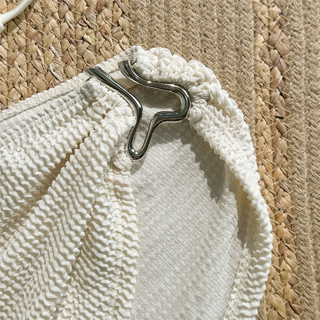 Mit Rock, geraffter, knitteriger Neckholder-Bikini, Damen-Badebekleidung, dreiteiliges Bikini-Set, Badeanzug, Badebekleidung, Schwimmbekleidung V7027 – Detail 14