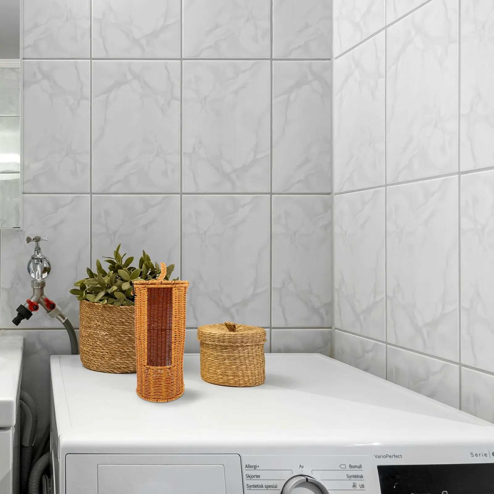 Toilet Paper Storage Basket Round Decorative Box Plastic Rattan Cylinder Holder Space Saving Bathroom Towel Tissue Organizer Lid
