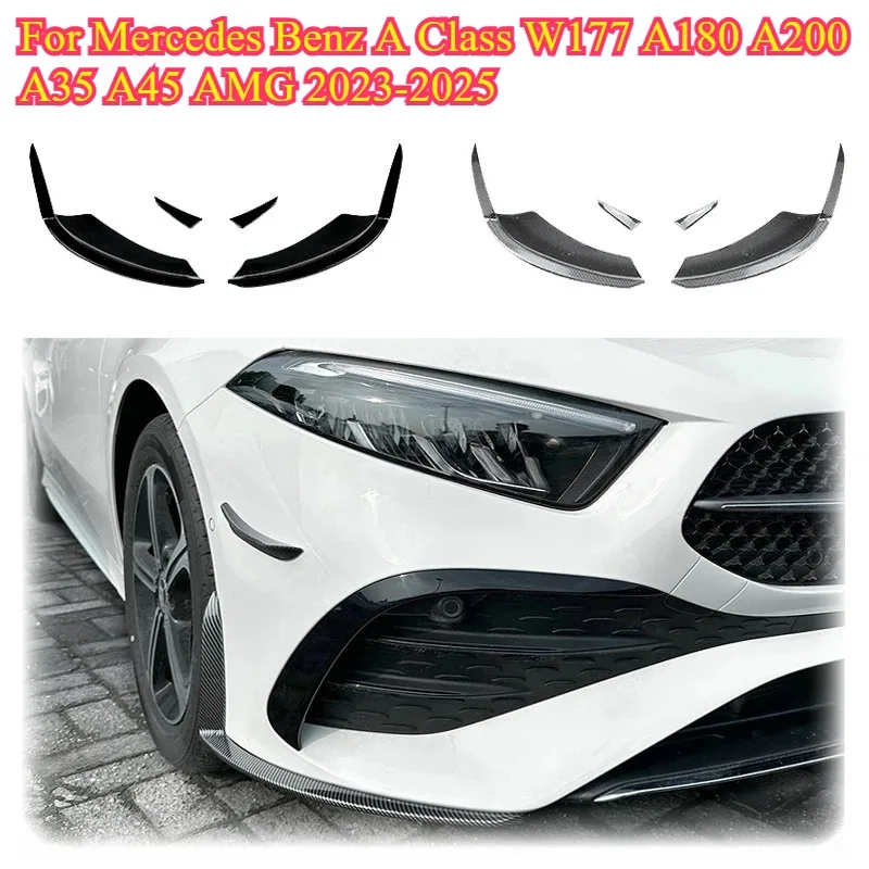 

NONGSHI для Mercedes Benz A Class W177 A180 A200 A35 A45 AMG2023-2025 Автомобильный передний бампер, диффузор, сплиттер, боковой спойлер от ABS