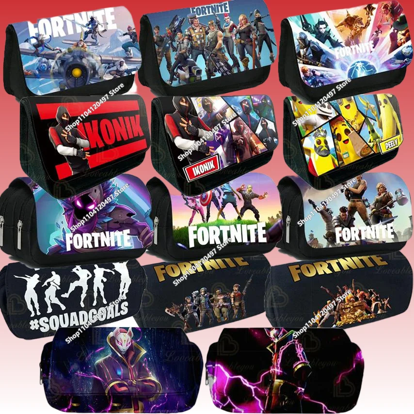 Estuche de lápices creativo de dibujos animados Fortnite 3D para estudiantes de primaria, Mochila escolar, organizador de papelería temático del juego