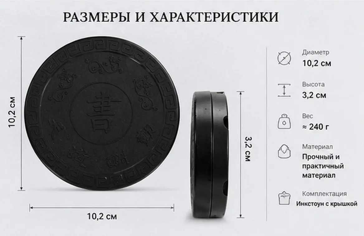 Round Tai Style Plastic for Calligraphy Ink Grinding Excellent Workmanship Beautiful Carved Design Ideal Students