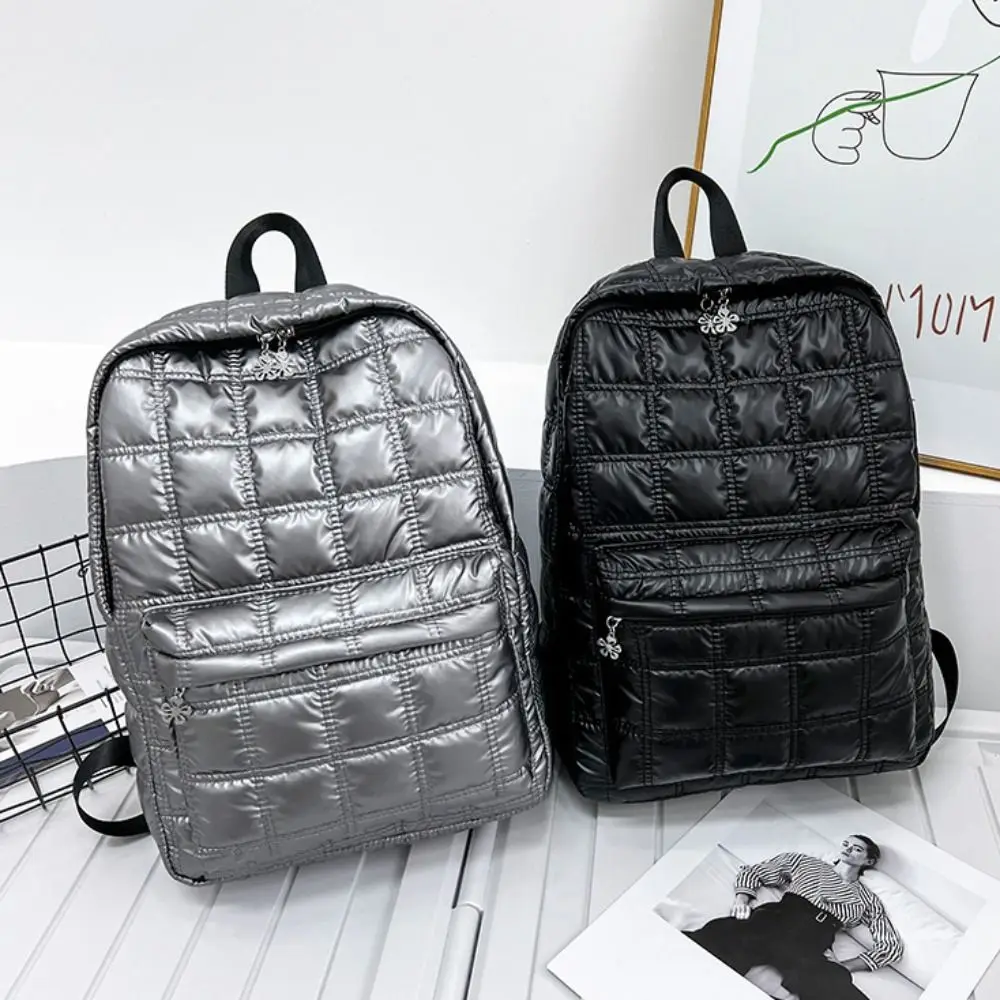 Solid Color Space Cotton Backpack Nylon Cloud Bubble Shoulder Bag Adjustable Shoulder Strap Pleated Student Schoolbag Student