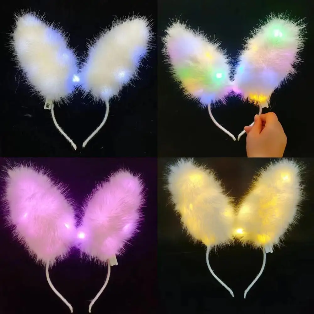 Lady Light-Up Bunny Rabbit Ears Headband Glowing Led Hair Band For Wedding Birthday Halloween Holiday Party Headwear Gifts New