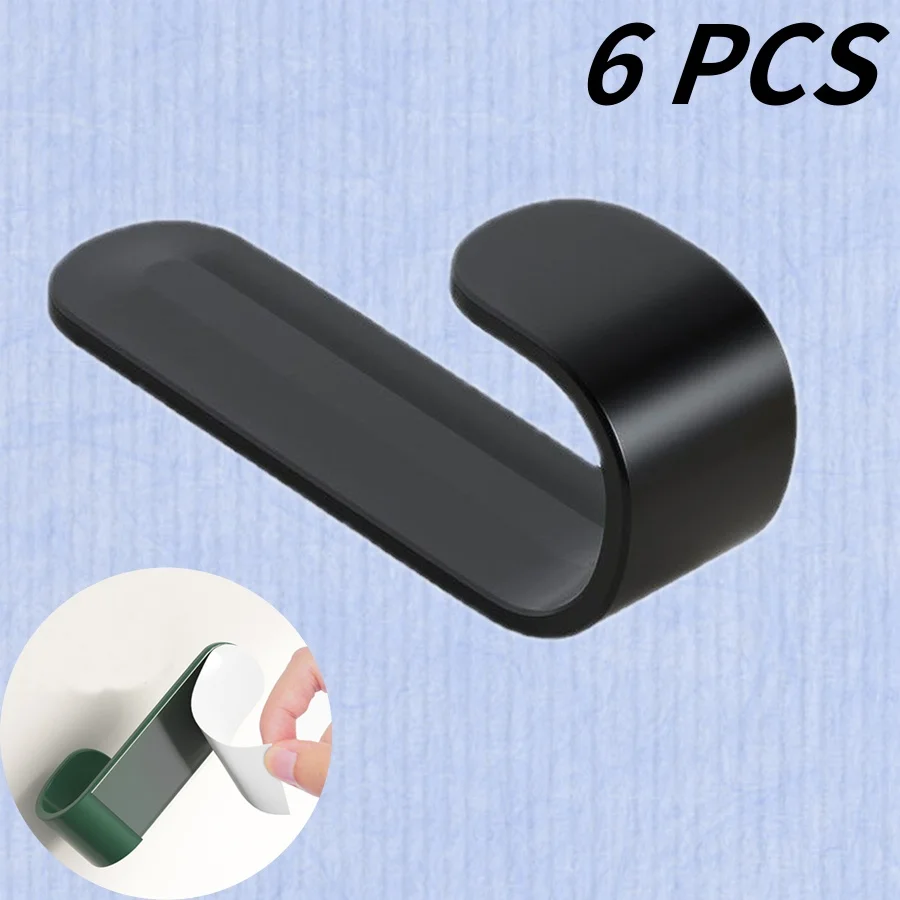 

6pcs Strong Self Adhesive Plastic Hook Wall Mounted Door Back Hanger Hook for Key Coat Towel Kitchen Bathroom Accessories