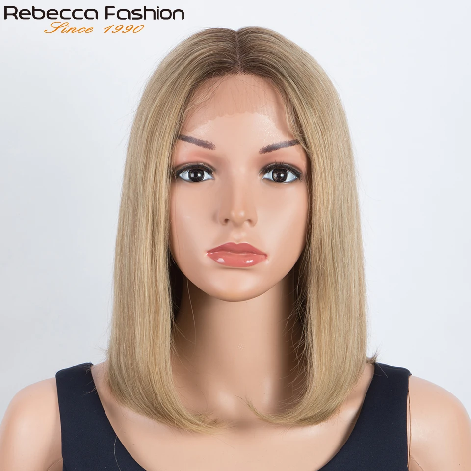 

Rebecca Ombre Blonde Short Straight Bob 13x5x1 T Part Lace Front 100% Human Hair Wigs For Women Brazilian Remy Hair Middle Part