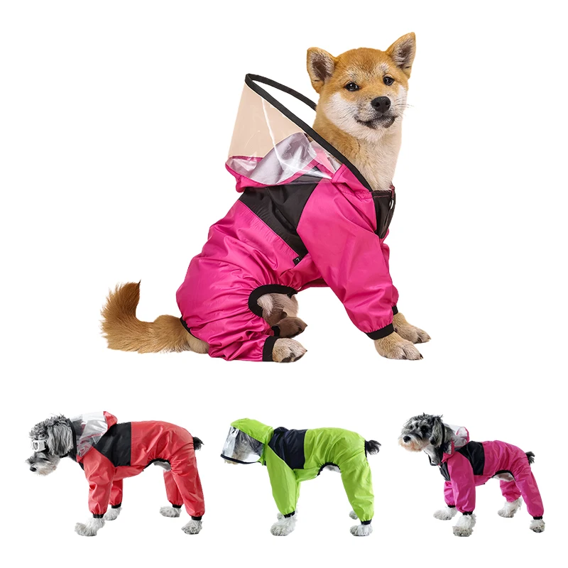 Pet Dog Raincoat Transparent Hooded Jumpsuit Dogs Waterproof Coat Water Resistant Clothes for Dogs Cats Jacket Pet Supplies