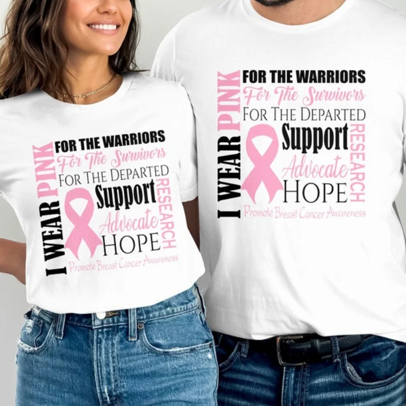 Pink T Shirts Gift for Support of Breast Cancer Survivor Awareness Shirt Gift for Breast Cancer Survivor Pink Ribbon Cotton Tee