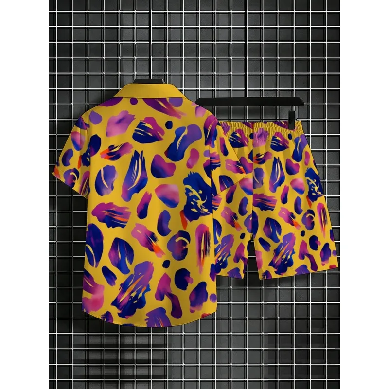 Summer Men's Matching Shirt And Shorts Set Printed Pattern Comfortable Soft Fabric Ideal For Beach Outings Backyard Gatherings view 4