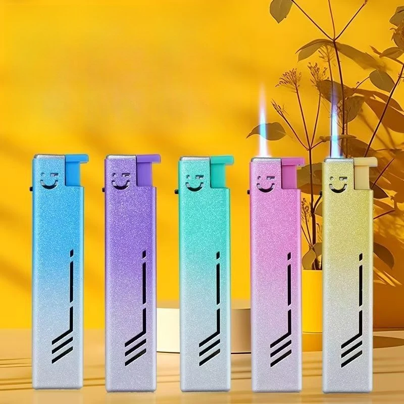 

Slim Square Lighter - Direct Jet Blue Flame | Windproof Refillable Butane Gradient Color Portable, Men's Daily Smoking Accessory