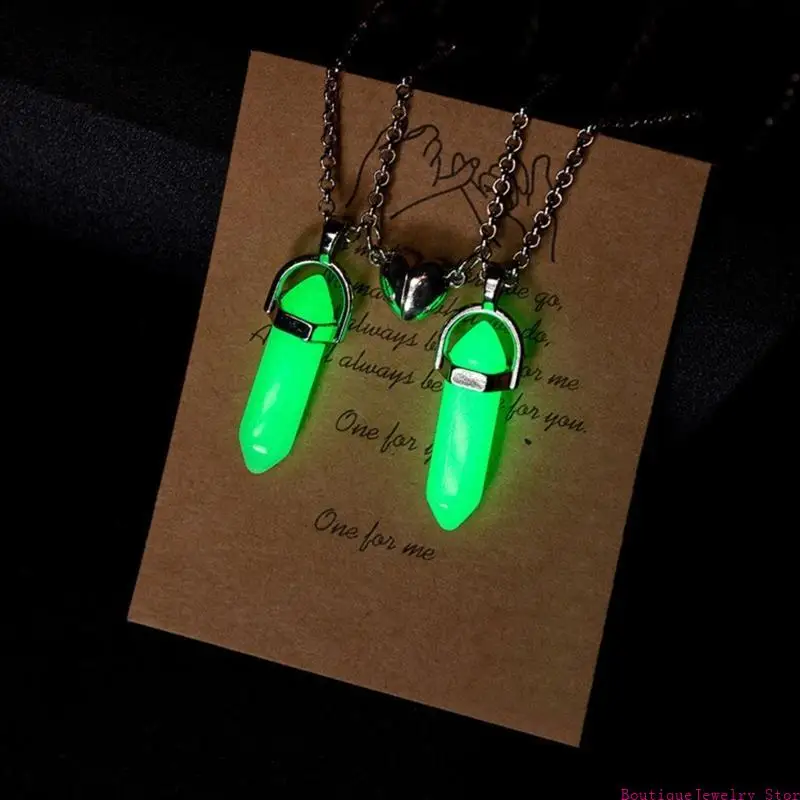E1PE 2Pcs Fluorescent Hexagonal Pendants Necklaces Natural Stone Necklace