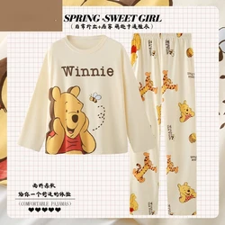 Disney Cartoon Winnie the Pooh Pajamas for Women Spring and Autumn Pure Cotton Long Sleeve Pants Cute Pajamas Set Gift Wholesale