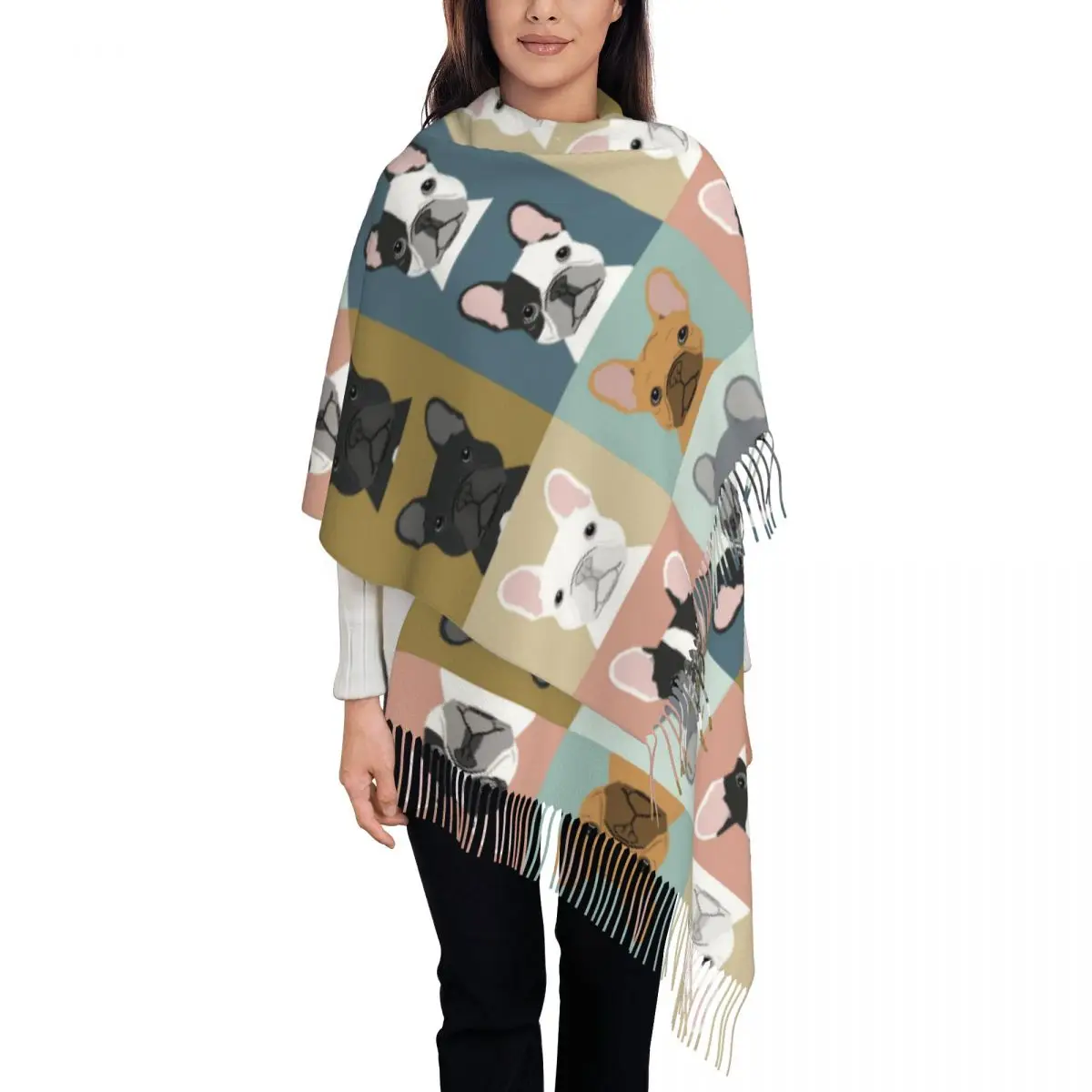 

French Bulldog Dog Scarf for Women Winter Fall Pashmina Shawls and Wrap Dogs Large Shawl Scarf Daily Wear