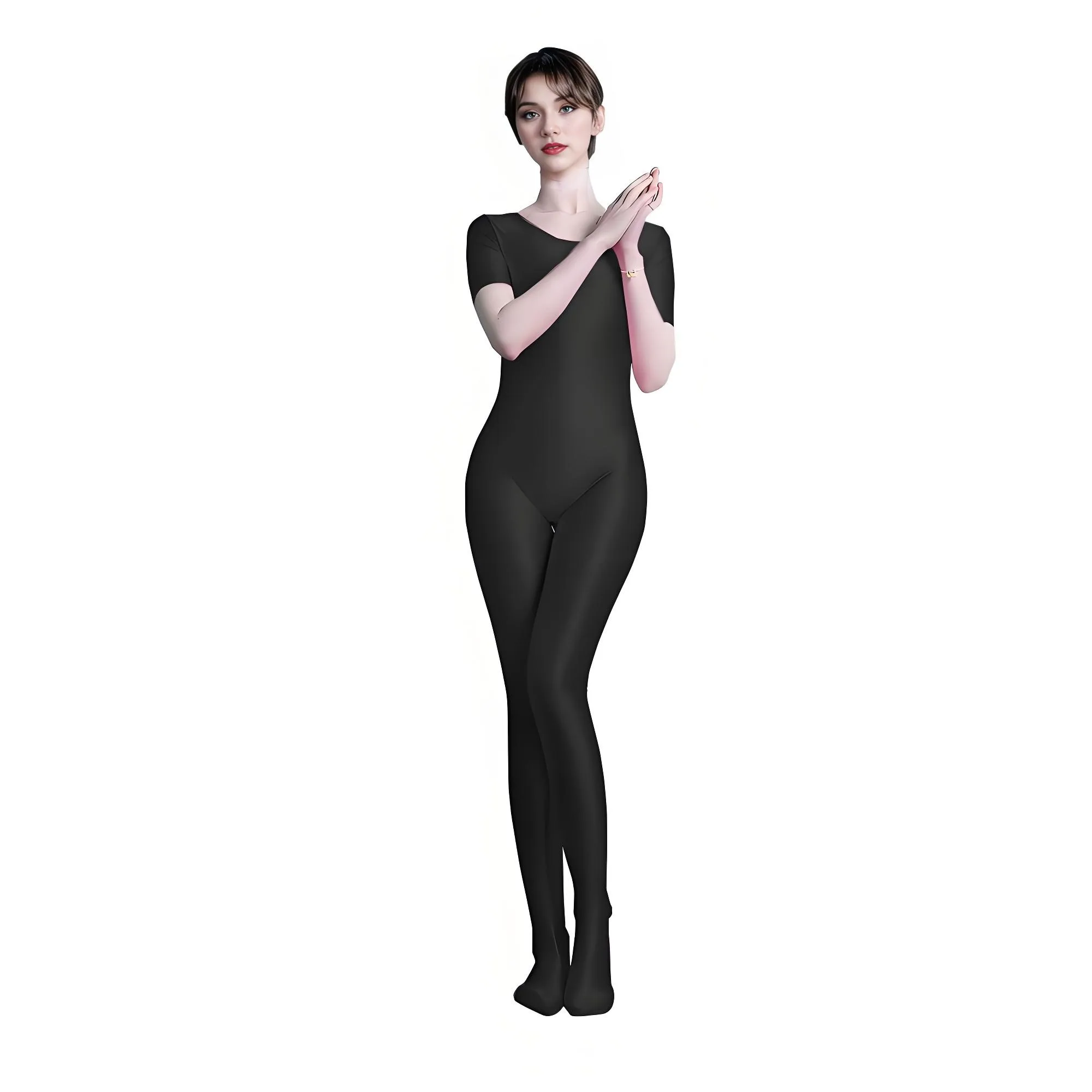 

Women's Shiny Satin Long Sleeve Jumpsuit Glossy Bodysuit Wet Look Catsuit Bodystocking Lingerie Romper for Party Clubwear