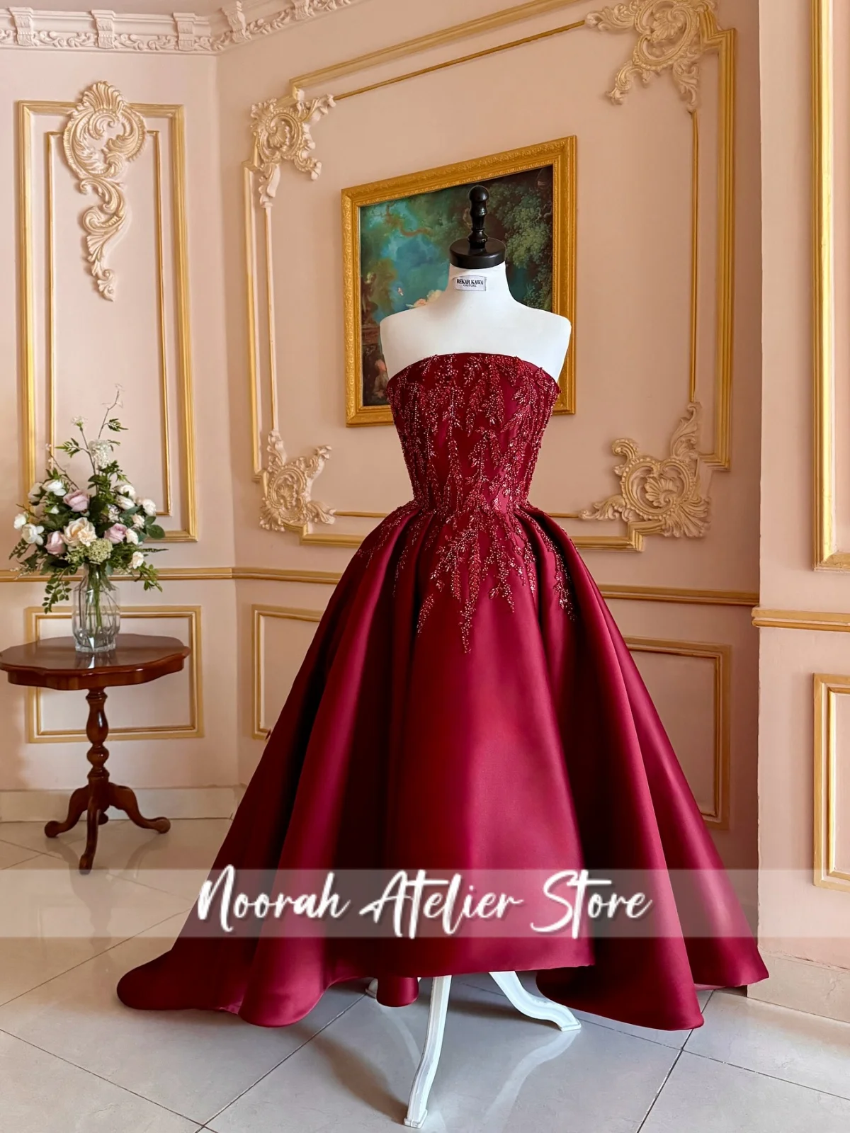 Red Elegant Strapless Sequin Appliques Saudi Arabia Evening Dresses 2026 Aline Wedding Gown Crepe Formal Dresses Customized
