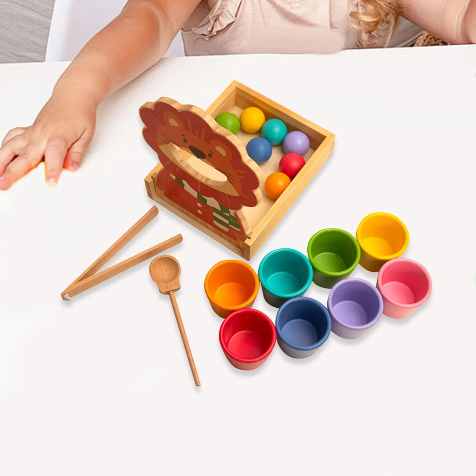 컵에 나무 공 색상 정렬 및 계산 소년 소녀 어린이