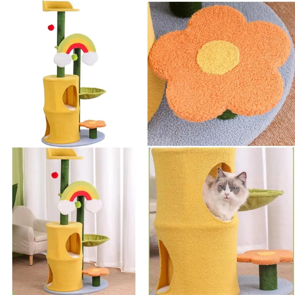 

Indoor Cat Condo with Multi-Level Climbing, Sisal Scratching, Hammock, and Plush Perch