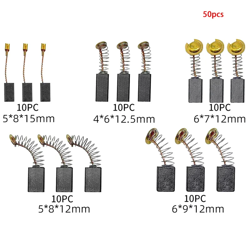 50pcs Universal Carbon Brush Replacement Kit Durable Motor Repair Parts Fit For Drills Sanders Grinders And Other Electric Motor