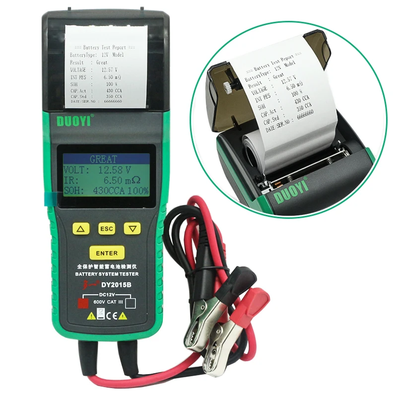 12V car battery tester internal resistance life measuring motorcycle with printer load test analysis