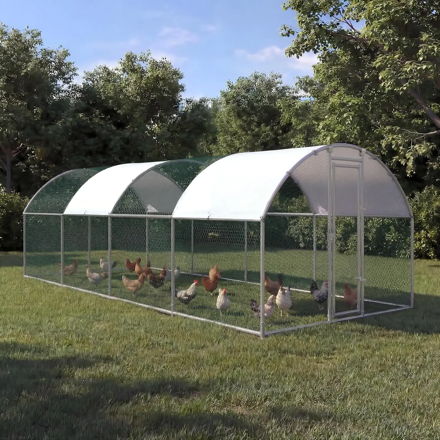 

Large Metal Chicken Coop Run Waterproof Cover Locked Door Iron Mesh Outdoor Duck Rabbit House 9.12x25.14x6.5ft, Customized