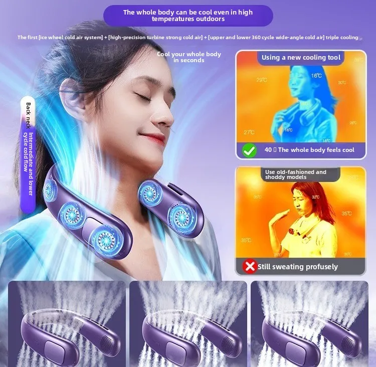 مكيف هواء صغير جديد بمروحة تبريد معلقة على الرقبة لعام 2025، محمول، شحن USB صغير مع عمر بطارية طويل