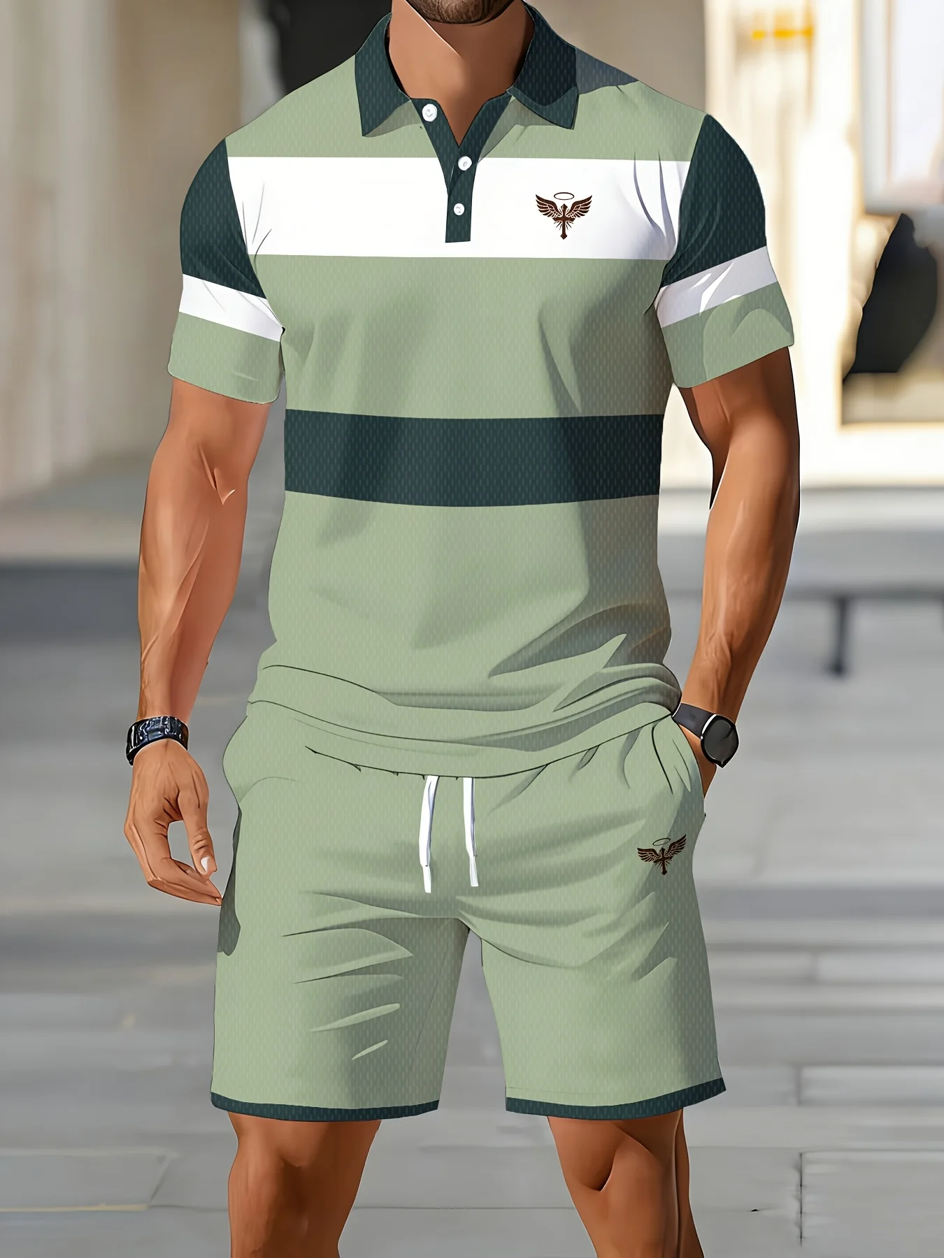 2026 Summer Men's Polo Set - 3D Printed Pattern - Breathable Lightweight Comfortable Fashionable Outdoor Streetwear for Men - view 3