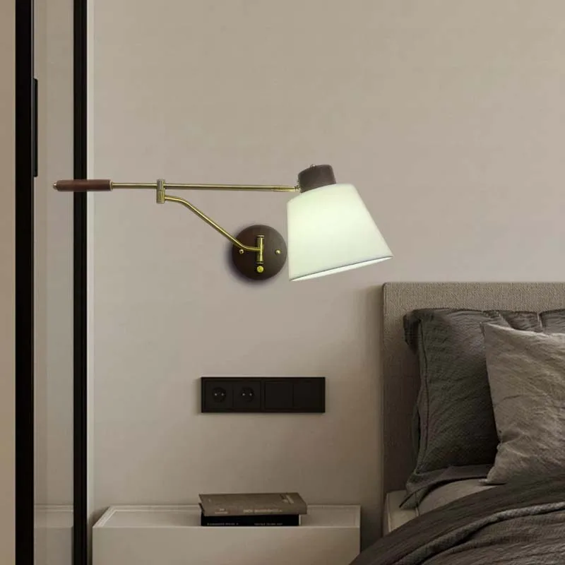 Nordic Telescopic Wall Lamp Fabric Iron Folding Rocker Arm Lights Creative Adjustable Bedroom Bedside Study Reading Lighting