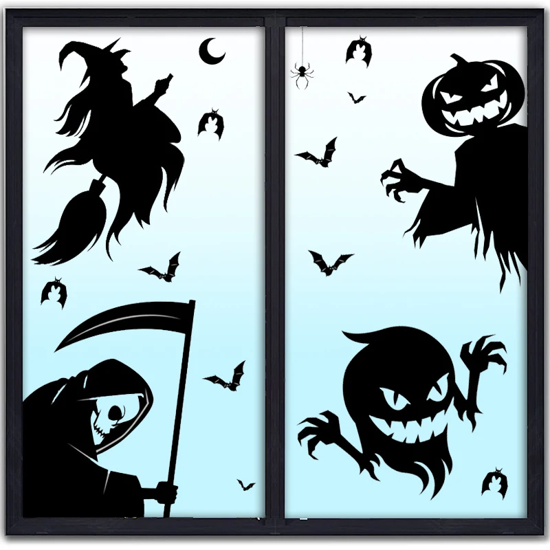 할로윈 유령 Wll 스티커 공포 괴물 유령 그림자 마녀 해골 창 스티커 할로윈 파티 짜증 홈 벽 데칼 장식