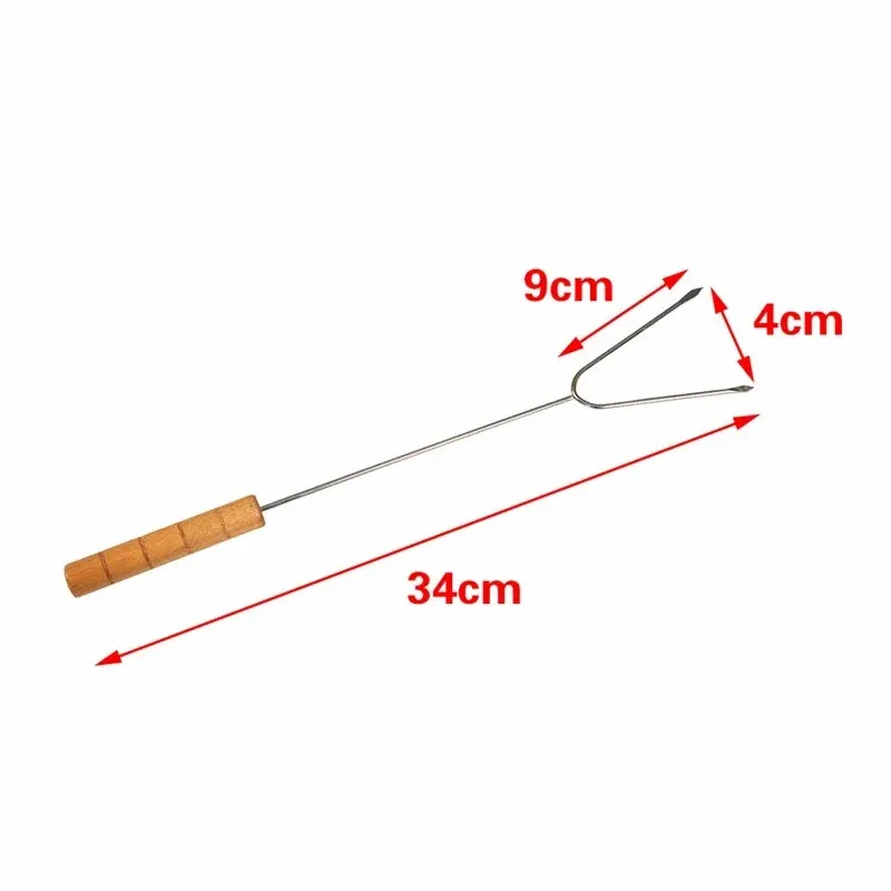 D2 5Pcs Barbecue BBQ Fork Needle Tools Accessories U Wooden Handle Ham Fork Camping Roasting Skewers Chicken Wings Forks Sticks