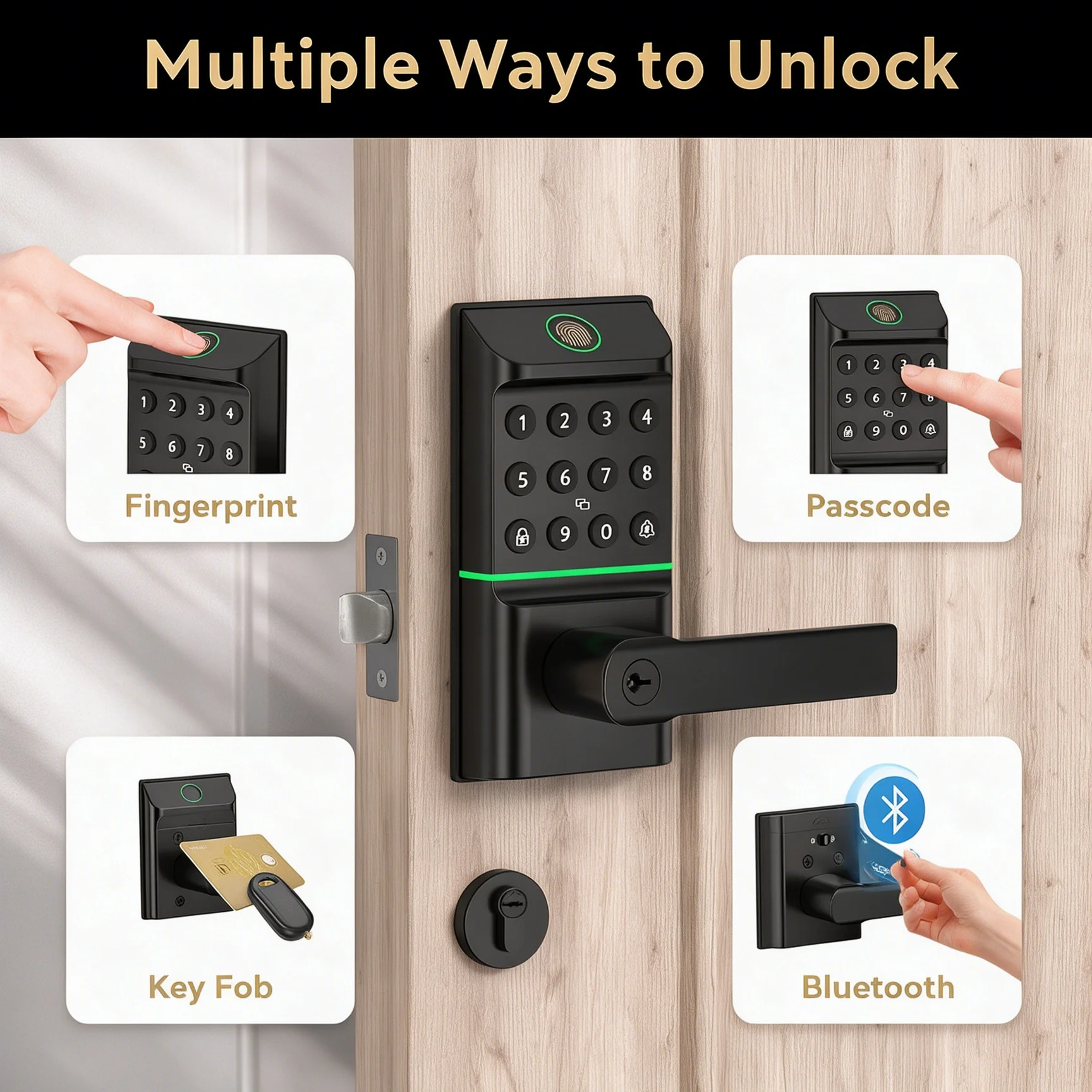Viladepot Smart Lock Fingerprint Door Lock TYPE-C Interface App Control Passcode Unlock Electronic Touchscreen Keypad Handle
