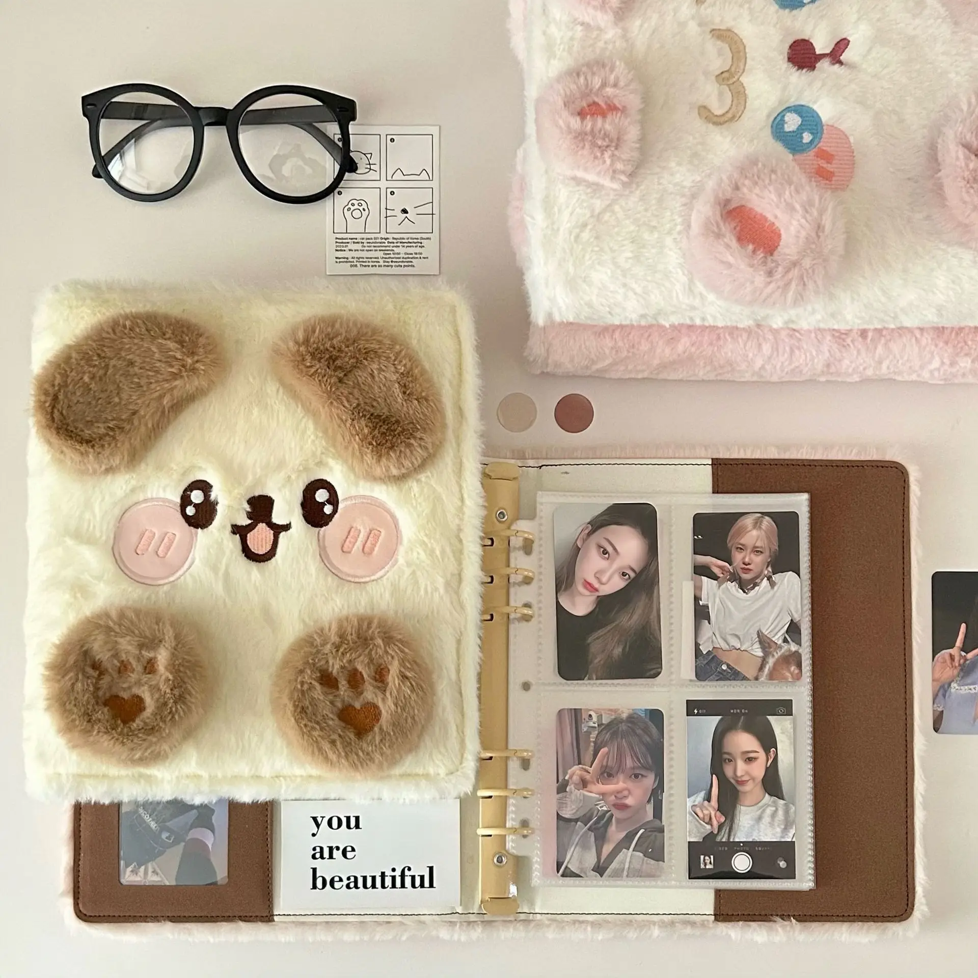 MINKYS-Porte-cartes photo Kawaii Fluffy Bear Puppy, A5 Kpop Photocard Binder, Strengthening Ple, Idol Plush Album