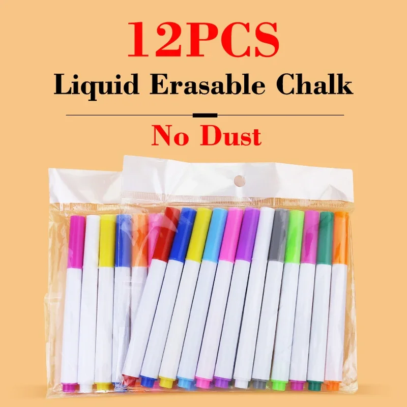 12 Pcs Water-soluble Liquid Chalk Non-dust Chalk Erasable Chalk Drawing Pen for  Black Board Whiteboard Glass Tiles