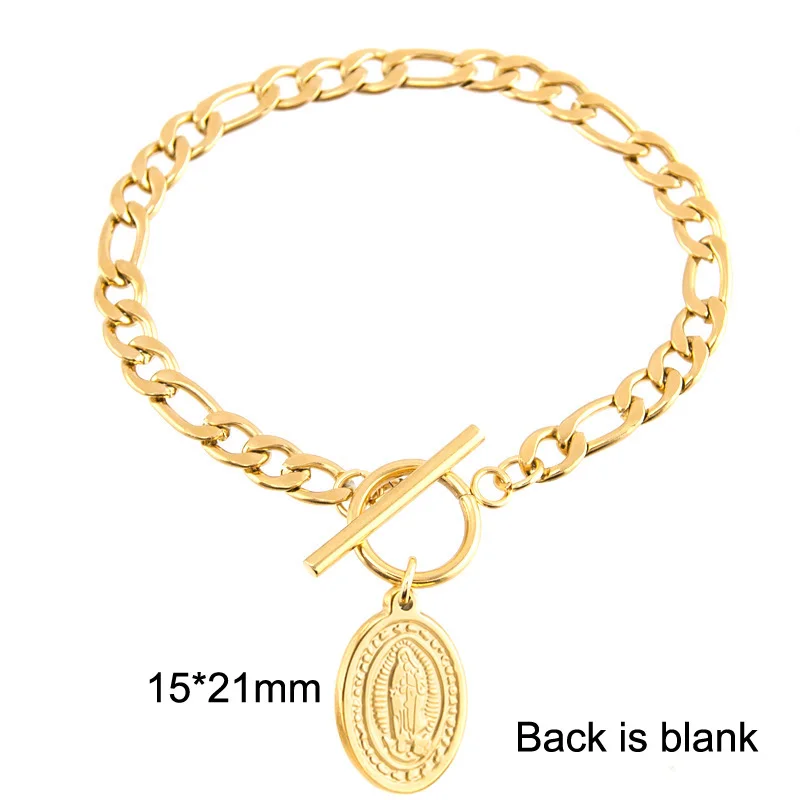 San Benito SAN MIGUEL Our Lady Perpétuo Socorro Bracelet For Men Women Lovers Figaro Cuban Curb Chain Stainless Steel Jewelry