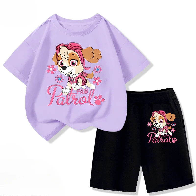 PAW Patrol Children's T-shirts Sets Girls Summer Short Sleeve Shorts Two Piece Suit Kids Outfits Breathable Sport Clothes Set image 4
