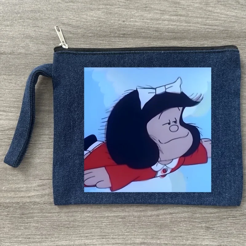 

Холщовые сумки для хранения с узором Mafalda, дорожная джинсовая косметичка, забавная сумка на молнии для офиса