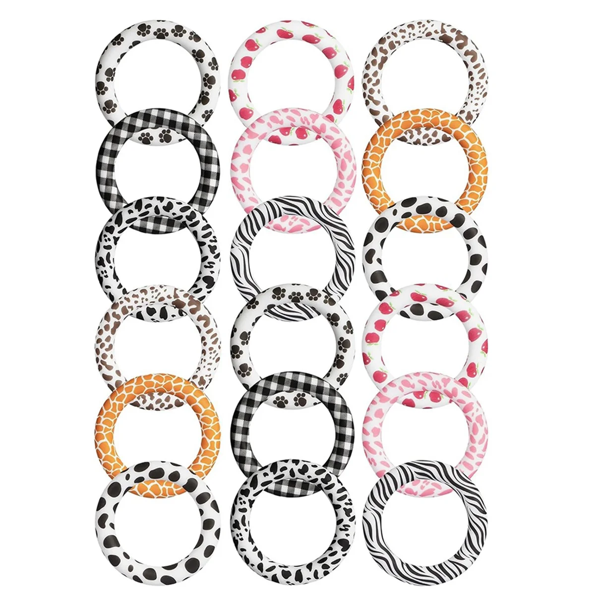 18 Pcs Silicone Beadable O Rings with Holes for Stringing, 65mm Silicone Beads Bulk Loop for Keychain & DIY Necklace