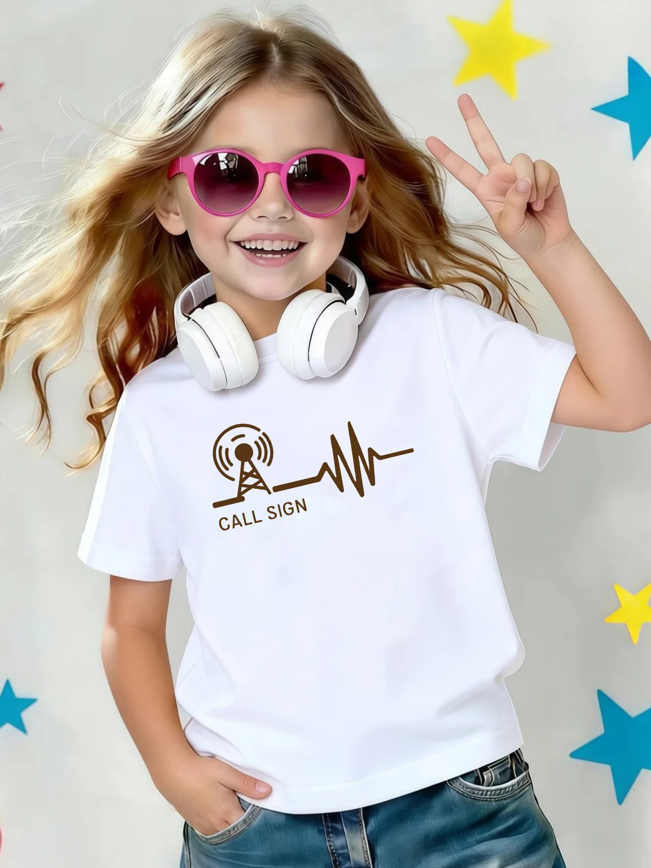Radio Tower Electrocardiogram Call Sign Print Kids T Shirt Boys Girls Cotton Short Sleeve Parent Child Simple Summer Casual Tee