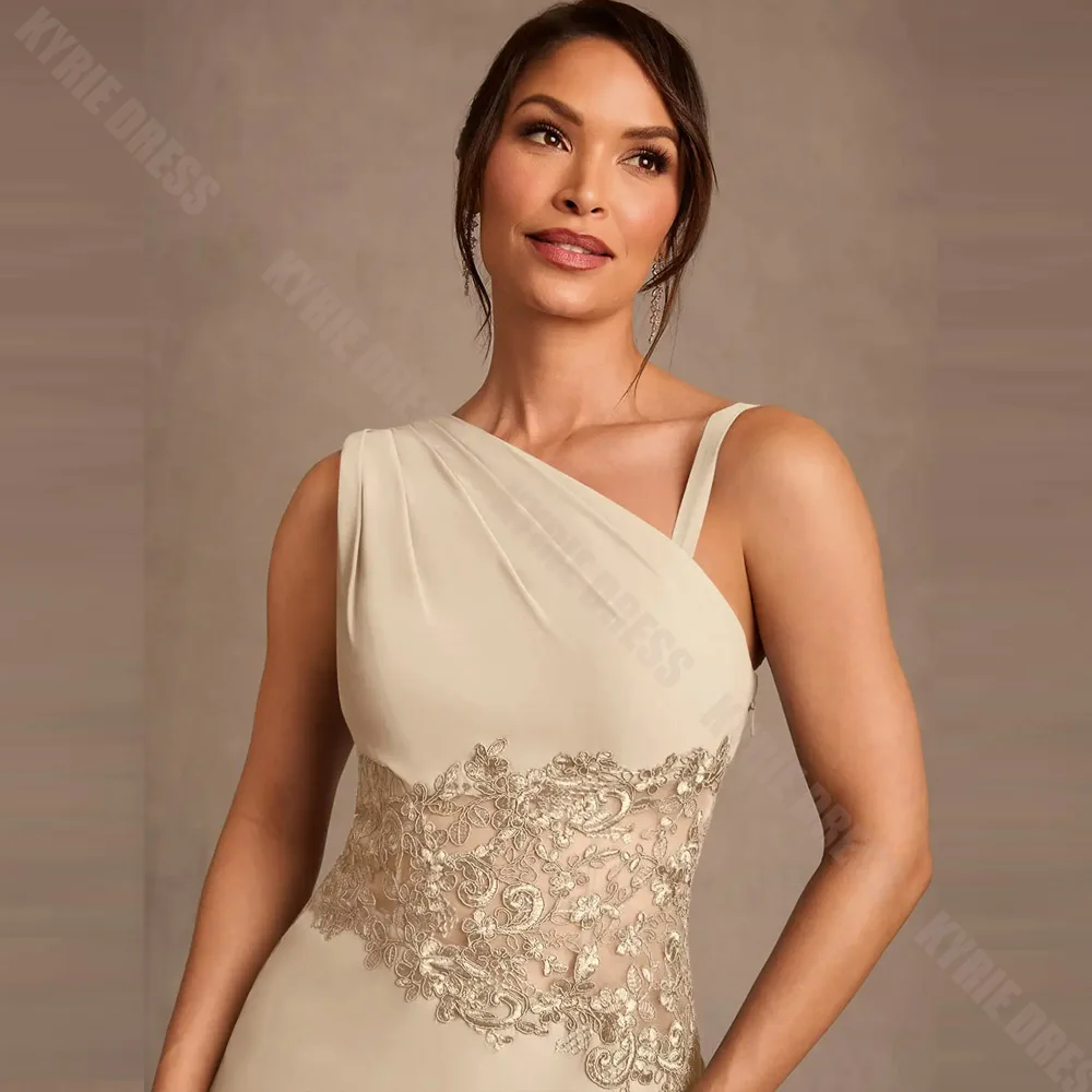 Customized Mother of The Bride Dresses Fashion One Shoulder Sleeveless Lace Applique for Women's Wedding Guest Gown Party Dress