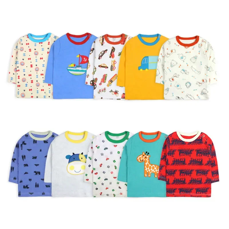 

[5 Pcs/Lot Random Color]Baby Boy Girl Long Sleeve T-shirt Cartoon Print Baby T-Shirt O-Neck Infant Tops Cotton Newborn Clothes