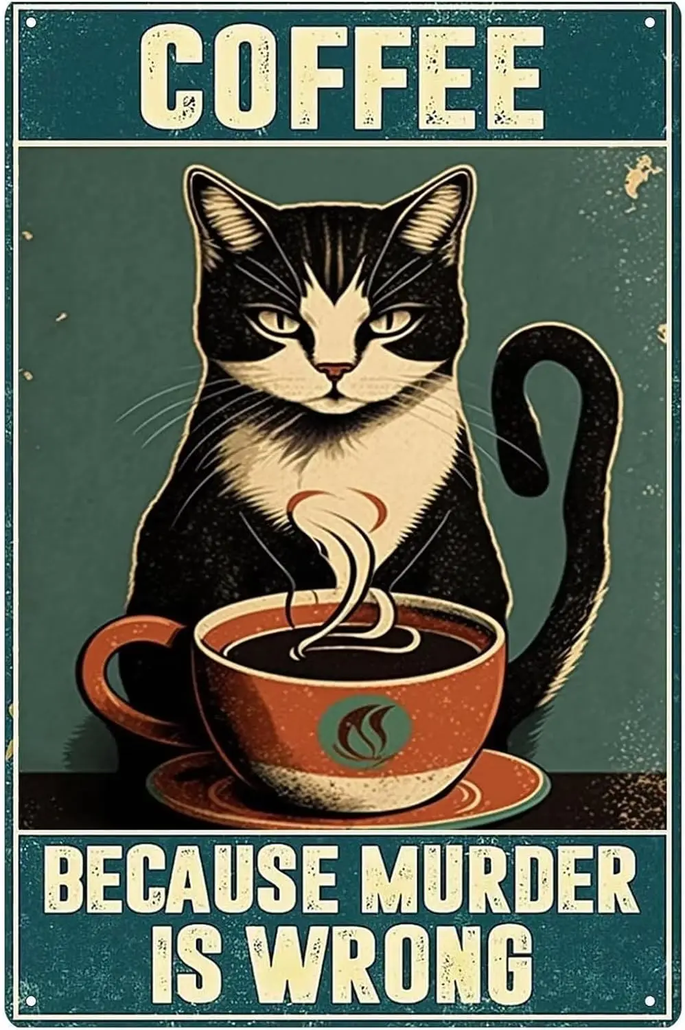 Vintage Metal Tin Sign for Wall Decor Coffee Because Murder Is Wrong,Restaurants,Cafes Pubs,Decor Sign 8x12 Inches sign