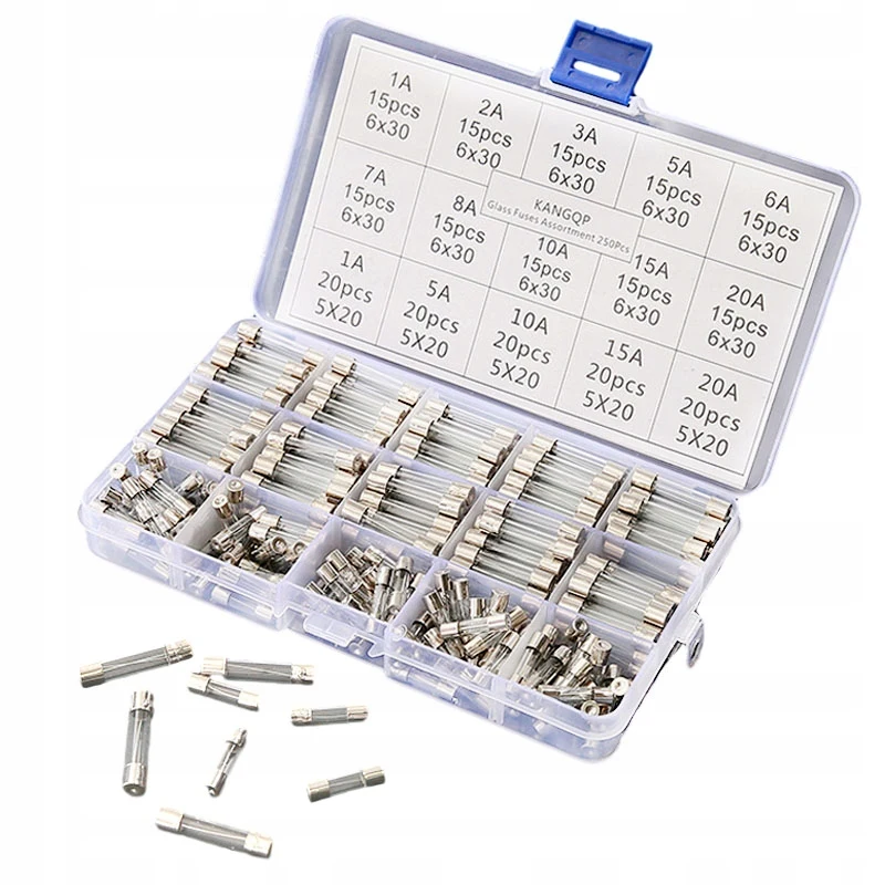 Glass Fuse Set Quick Blow Glass Tube Fuse Assorted Kits Fuses 250pcs