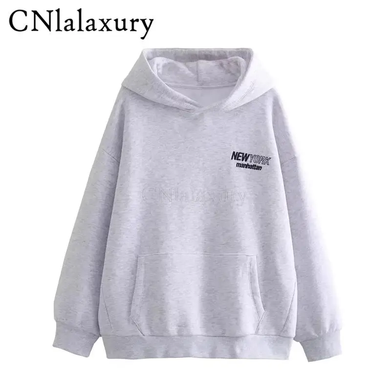 CNlalaxury 2024 Autumn Winter Women New Versatile Long Sleeved Round Neck Sporty Wind Hoodie Letter Printing Simplicity Tops