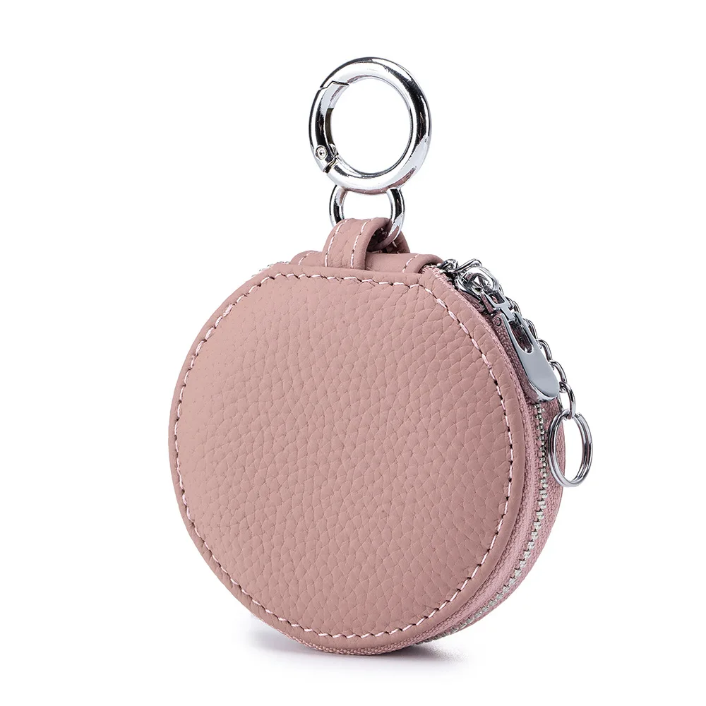 

Portable Storage Bag Multi-Functional Round Keychain Case Bluetooth Earphone Bag Genuine Leather Mirror Pendant Bag For Gift For