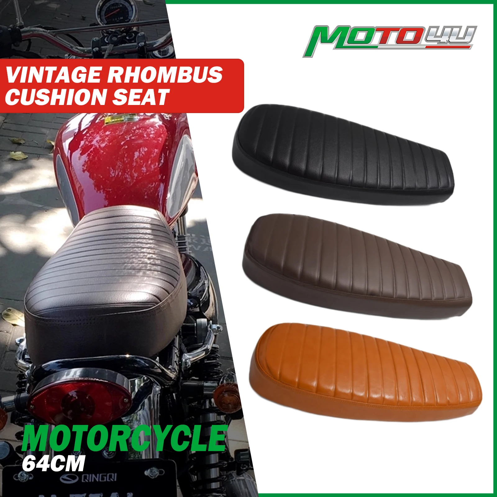 

64CM Vintage Motorcycle Custom Retro Yellow Caterpillar Stripe Flat Double Seat Cushion Mash125/250