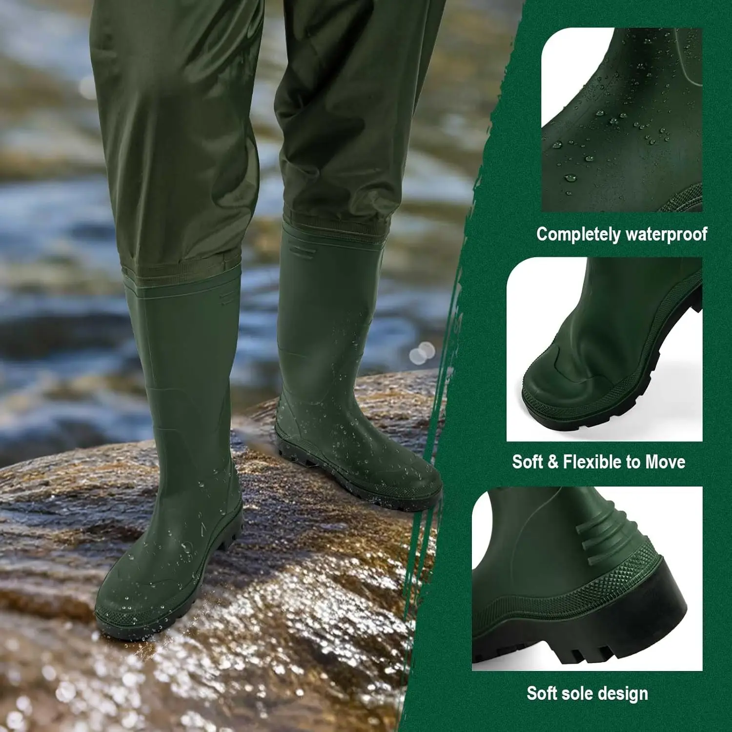 Goture - Vadeadores de Pesca de Nylon y PVC de 2 Capas con Botas, Impermeables, para Hombre y Mujer, Juego Completo con Bolsa para Teléfono y Kit de Reparación - imagen 2