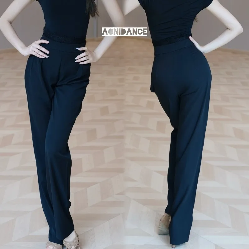 customized-latin-dance-costume-adult-women-narrow-version-eyelash-lace-high-waisted-loose-straight-leg-pants-q89