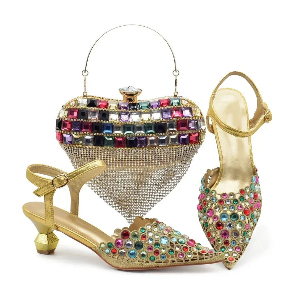 Sapatos e bolsas italianas combinando conjunto 2025 strass africano peep toe mulheres salto alto bombas de festa à noite sapatos de casamento noiva