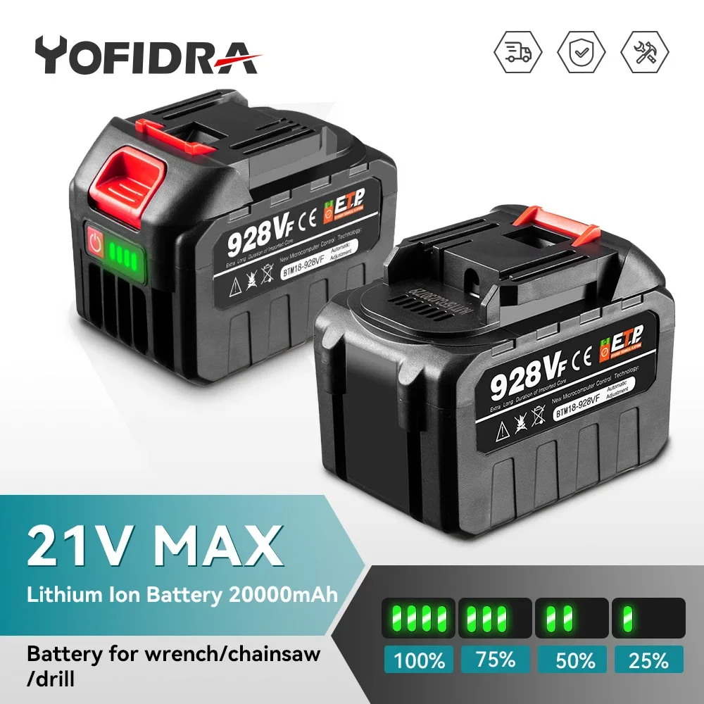 18V 22500mAh Rechargeable Lithium Ion Battery With Battery indicator For Makita BL1830 BL1840 BL1850 Power Tool Battery EU Plug