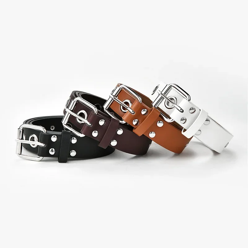 New Fashion Punk Belts for Women Clothing Accessories Rivet Metal Hollow Out Hip Hop Rock Style PU Leather Y2k Belt Woman 2024