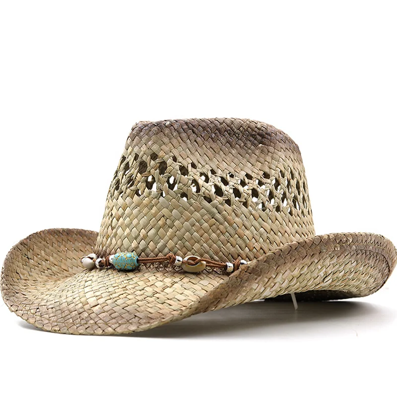 

Hollow Out Unisex Shading New Outdoor Wide Brim Cowboy Straw Hat Solid Color Fashion Sun Protection Beach Hat Summer Cap