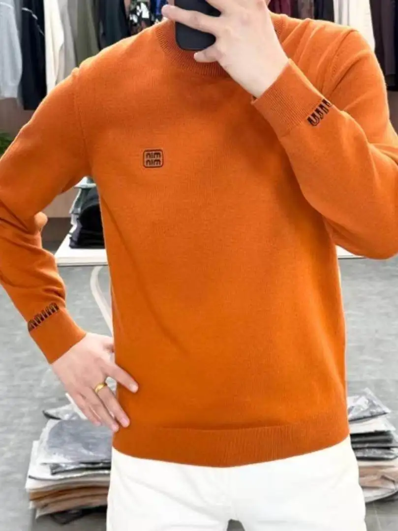 

Мужской повседневный вязаный свитер с круглым вырезом и длинными рукавами, модный оранжевый, с цветовыми блоками, высококачественная новая модель 2026 года, комфортный, мягкий, эластичный.